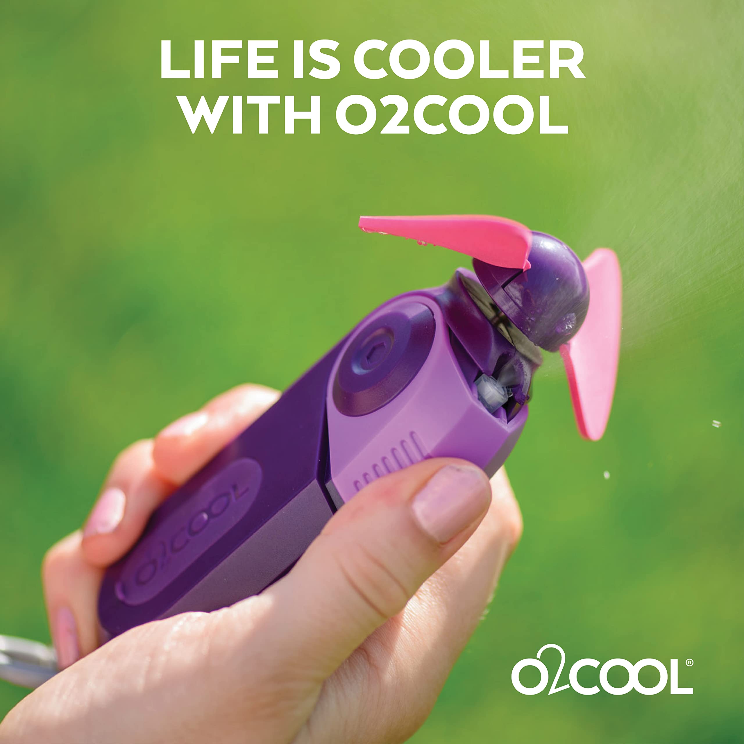 O2COOL Keychain Sport Misting Fan - Pocket Size Battery Powered Portable Handheld Fan With Carabiner Clip and Mister 2 Pack (Teal)