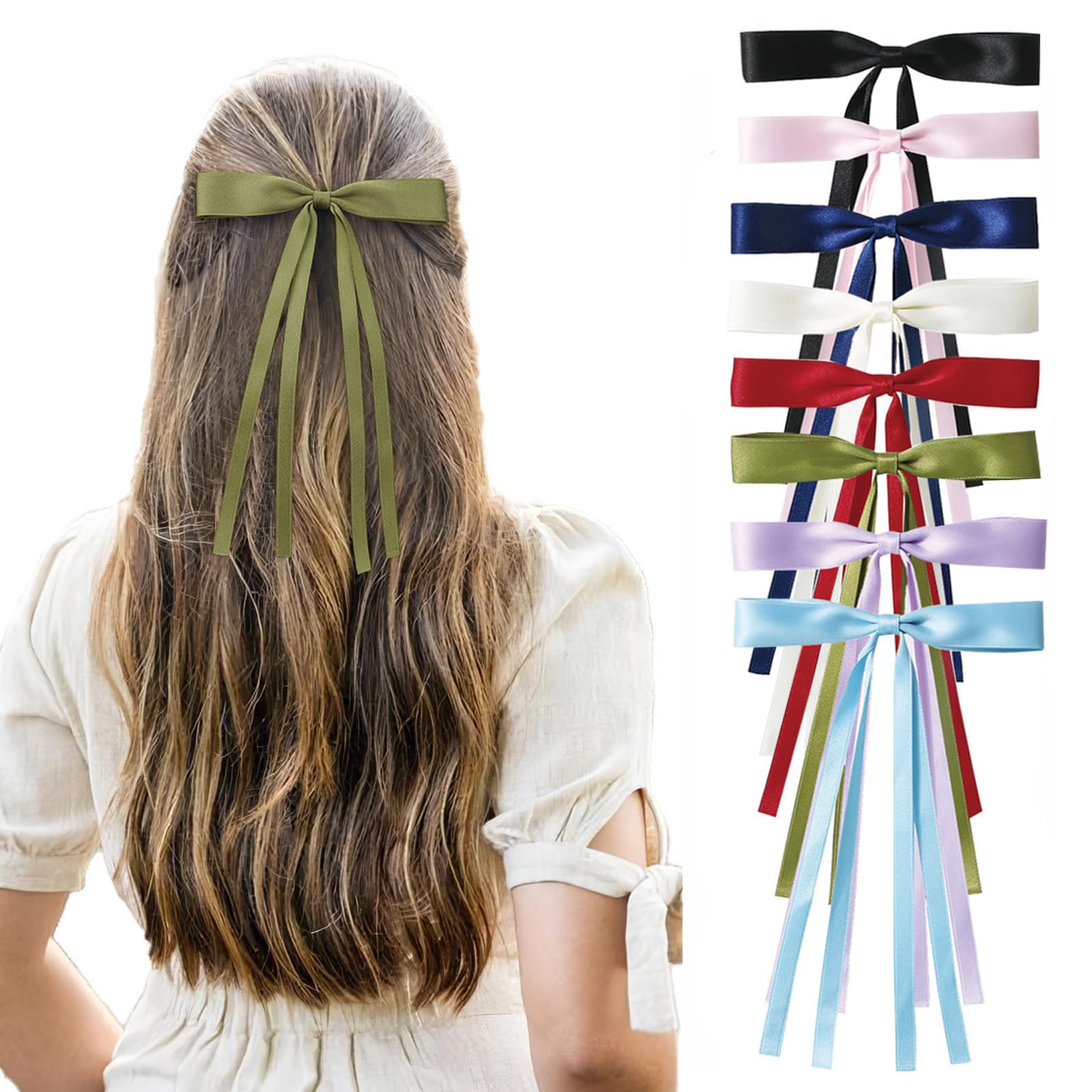 8 Pcs Hair Bows, Bow Hair Clip Long Tail, Colorful Ribbon for Hair, Hair Ribbons For Women Girls Toddlers Teens Kids