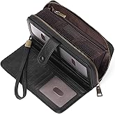 GAEKEAO Leather Credit Card Holder Wallet for Women RFID Blocking Large Capacity Bifold Zipper Card Case Organizer with Wristlet 45 Slots