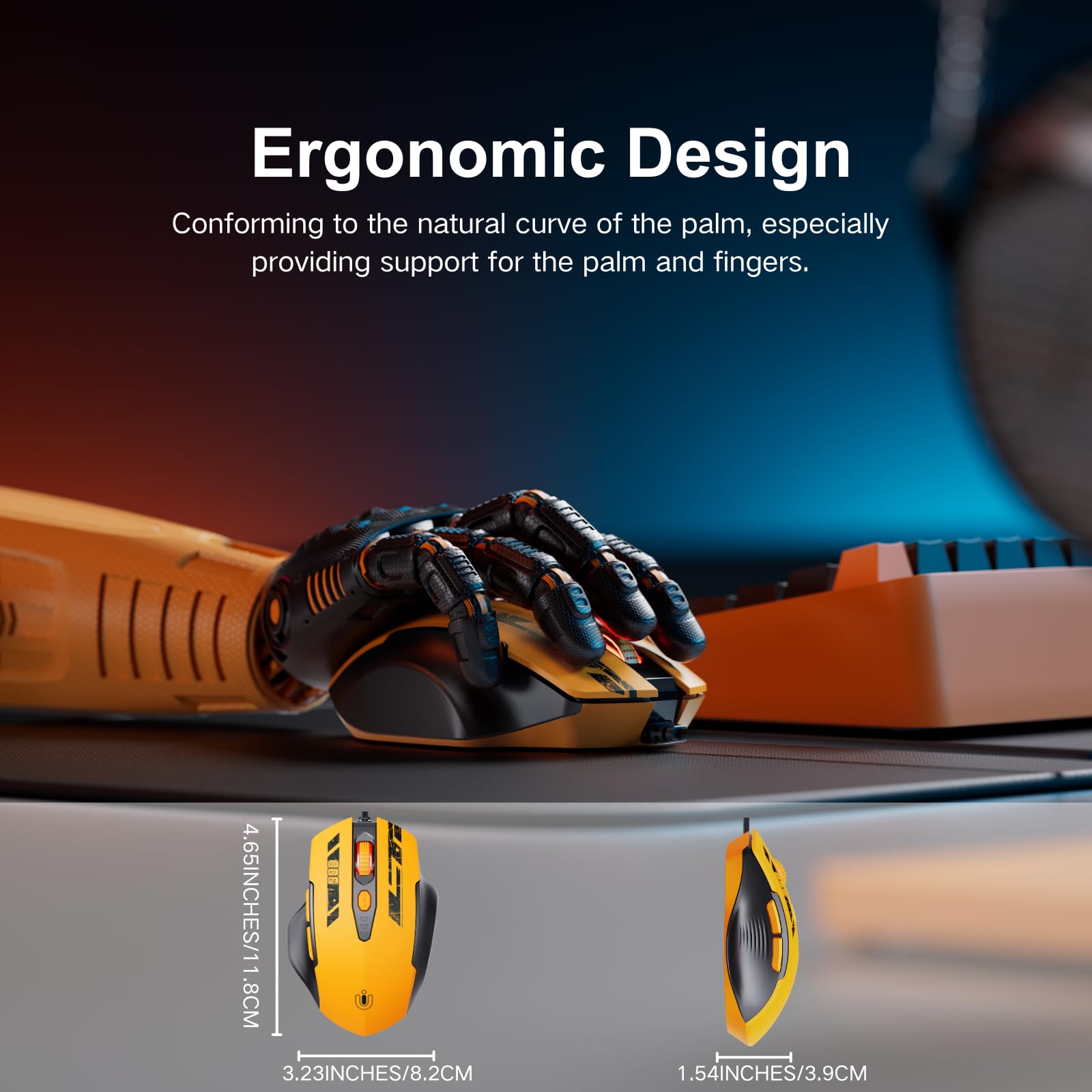 Uineer Maus Mit Kabel, ergonomisches Design, bis zu 7200 DPI einstellbar mit 6 Tasten, Computer Maus PC Laptop Computer,Plug & Play,Mattes Gelb 3