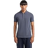 Armani Exchange Men's Slim Fit Stretch Cotton Jersey Logo Zip Polo, India Ink/Navy, Large