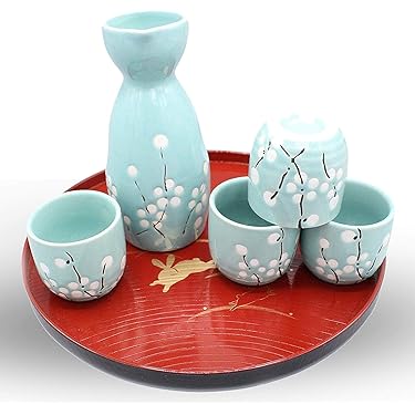 Japanese Ceramic Sake Set ~ 5 Piece Sake Set (Included 1 TOKKURI