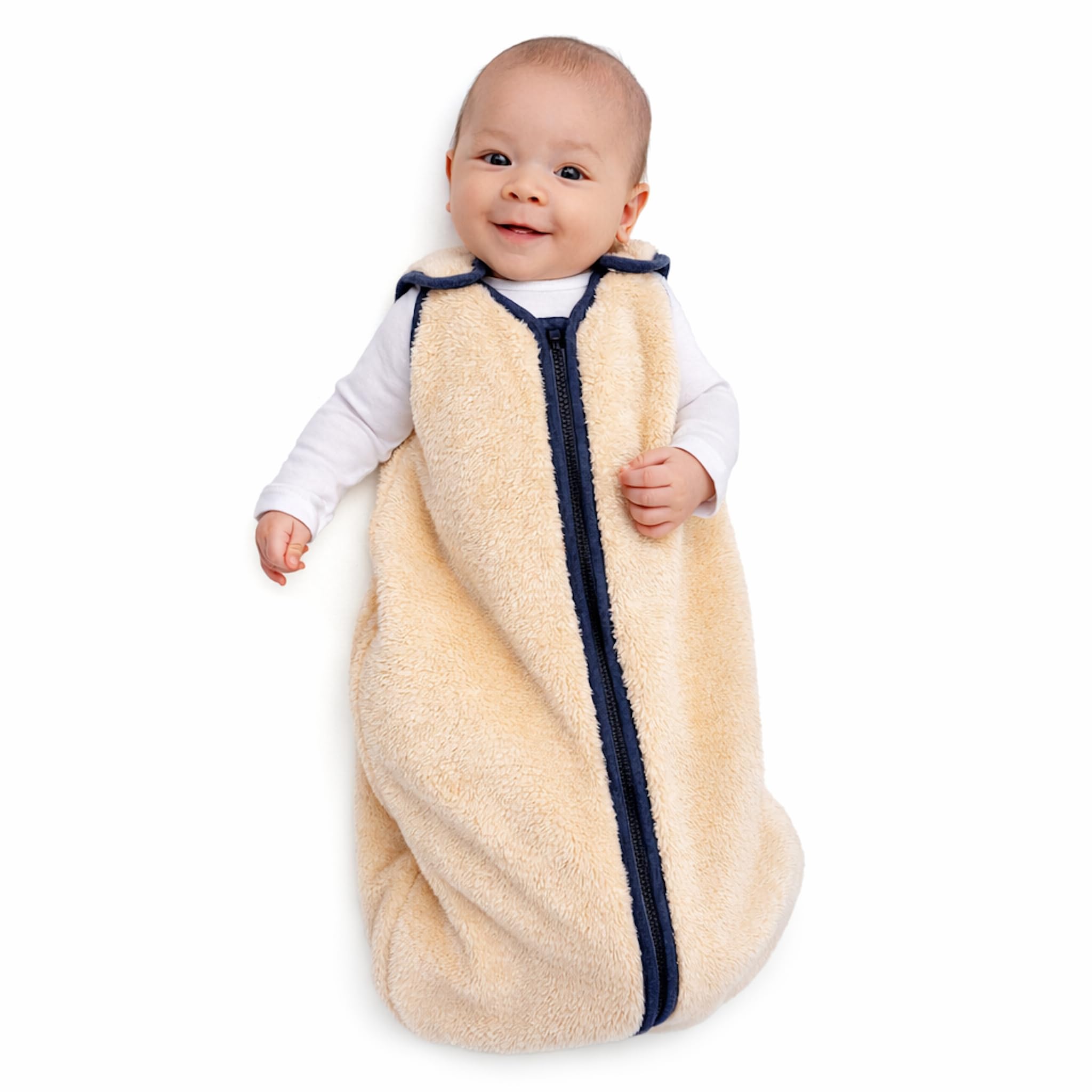 Baby Deedee Sleep Nest Teddy Baby Sleeping Bag, Oatmeal Navy, Medium (6-18 Month) Image