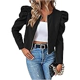 Floerns Women's Elegant Puff Sleeve Zip Up Lightweigth Jacket Outwear Crew Neck Dressy Cropped Jacket