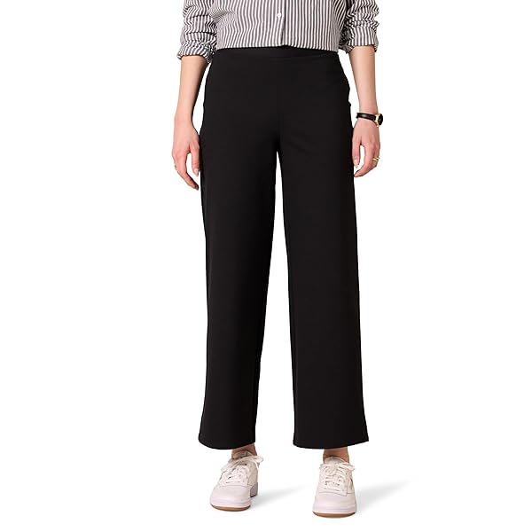 AMAZON ESSENTIALS WOMEN’S DRESSY CROPPED WIDE LEG PULL-ON PANTS, BLACK, X-LARGE