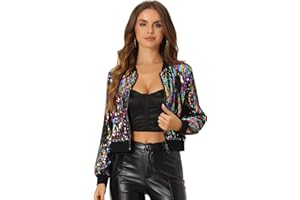 Allegra K Women's Christmas Costumes Halloween Sequin Jacket 2024 Fall Party Shiny Glitter Sparkly Bomber Jackets