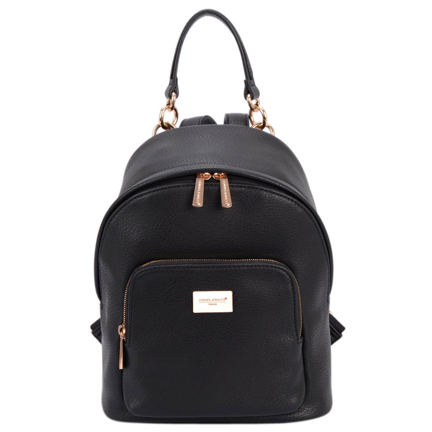 David Jones - Women's Fashion Backpack Purse Small - Ladies Casual Mini Daypack PU Leather - Girl Rucksack Satchel Shoulder Handbag Zipper Pockets - Trendy School Bag City College Teenager - Black