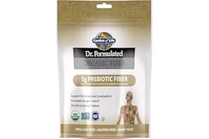 Garden of Life Dr Formulated Organic Fiber Supplement Powder Unflavored, Sugar Free, Psyllium Free Prebiotic Superfoods, Constipation Relief and Hunger Control for Men and Women, 32 Servings