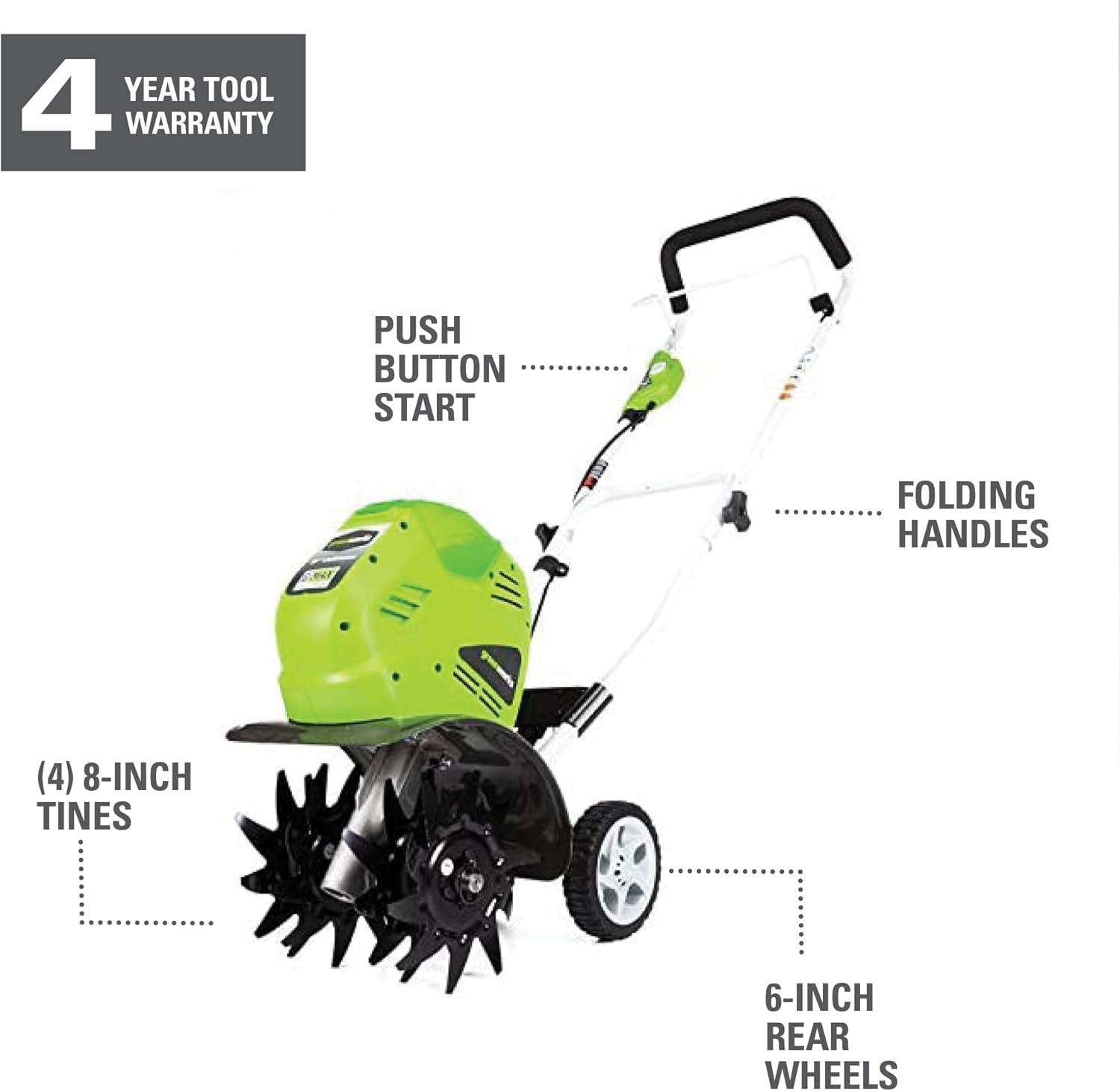 Greenworks 10-Inch 40V Cordless Cultivator, 4.0 AH Battery Included 27062 : Power Tillers : Garden & Outdoor