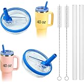 2 Pack 40 oz Replacement Lids Compatible with HydroJug 40oz Bottles Only, Flip Straw Traveler Lids, Leakproof Flip Top Caps, Dishwasher Safe, Lid Only, No Bottle Included (Blue)