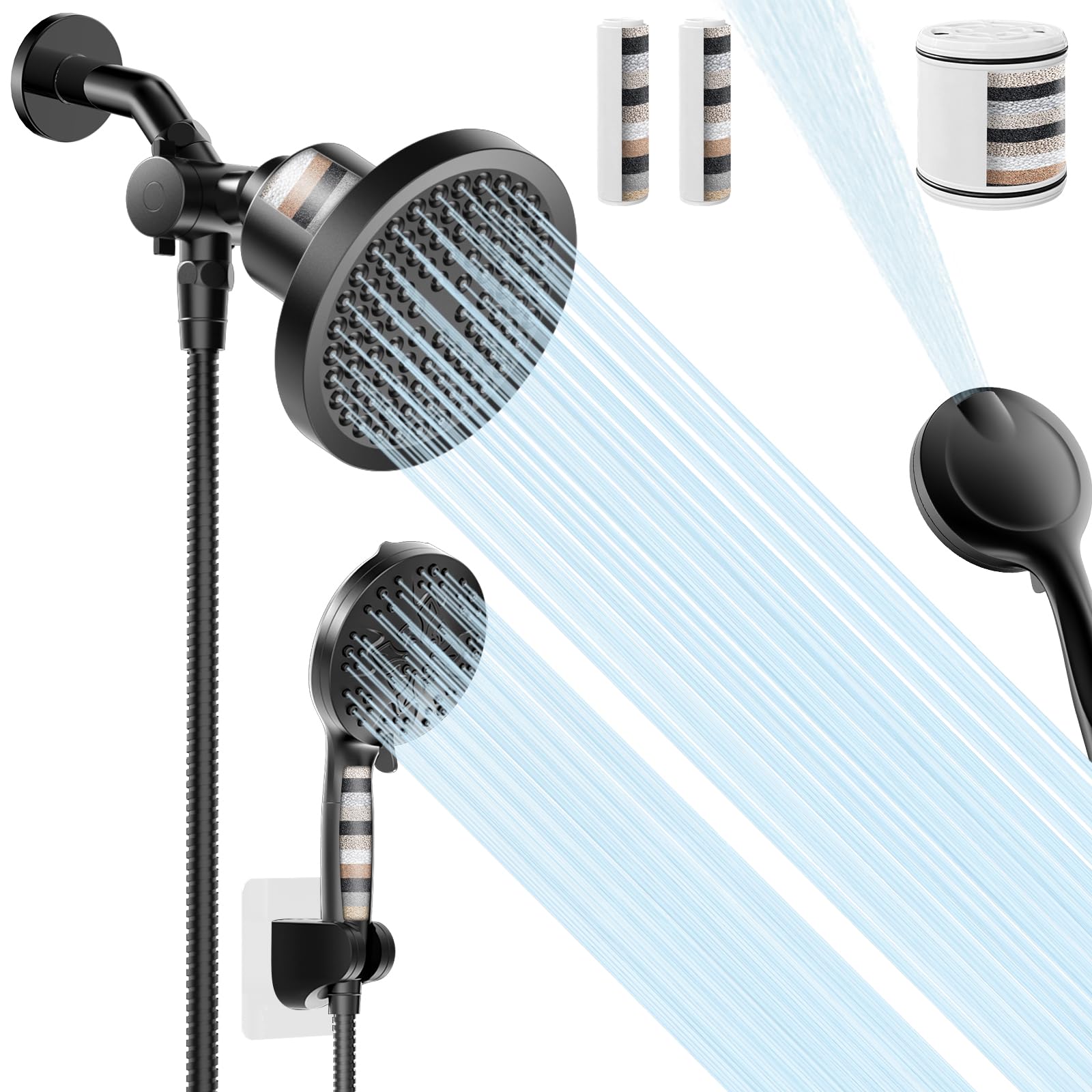 Photo 1 of NecYINuoVe Filtered Shower Head With Handheld Spray Combo, High Pressure 6" Rain Showerhead & 5" Handheld Dual Shower Head with Filters, Double Shower Heads Set for Hard Water, 69" Shower Hose,Black