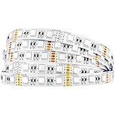 BTF-LIGHTING 5050 RGBW RGB+Cool White(6000K-7000K) 4 Colors in 1 LED Tape Light DC12V 5m 16.4ft 60LED/m Multi-Colored IP30 White 12mm PCB for Bedroom Kitchen Home Decoration(No Adapter or Controller)