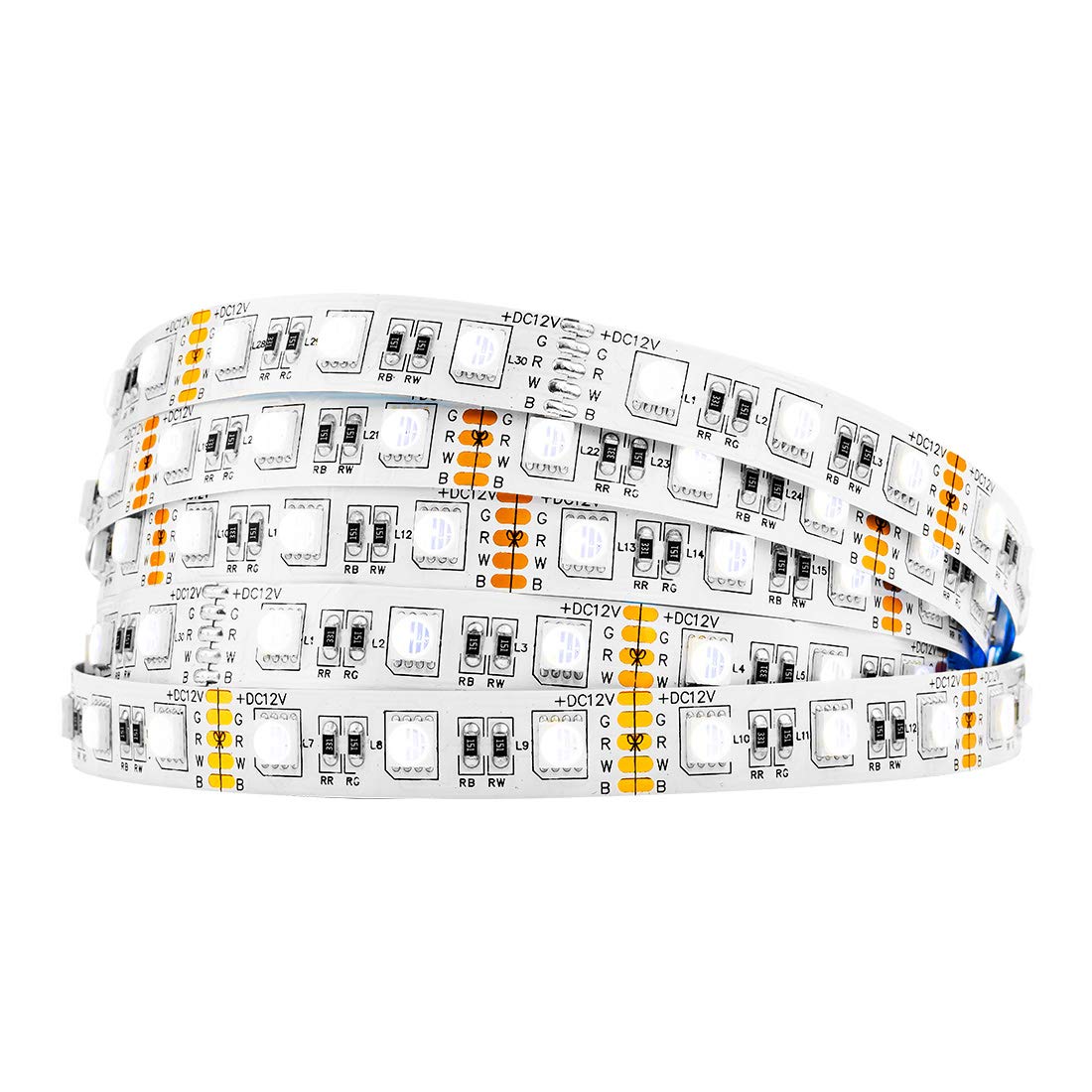 BTF-LIGHTING 5050 RGBCW RGB+Cool White(6000K-6500K) 4 Colors in 1 LED 5m 16.4ft 60LEDs/m Multi-Colored LED Tape Lights IP30 Non-Waterproof White PCB DC12V(Power Supply&Controller are NOT Included)