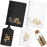 Saintrygo 5 Pcs Mr and Mrs Passport Holder Cover Valentine's Day Bridal Gift Travel Luggage Tag Honeymoon Set Couple for Bridal Gift Valentine's Day Wedding Engagement Newlyweds Couples Women
