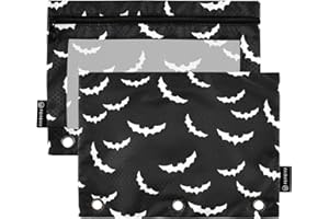 CBBYY Bats Halloween Goth Pencil Pouches for 3 Ring Binder,2 Pack 3 Ring Binder Pencil Case With Zipper Reinforced Grommets,Pencil Bags for Office Organizers