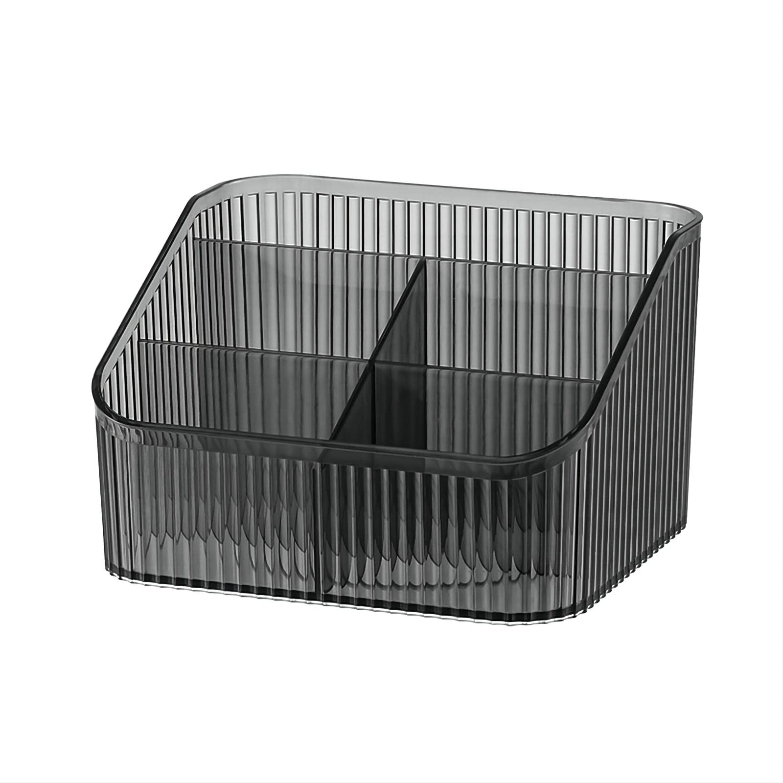 DASITON Large Capacity Makeup Brush Holder, 5 Slots Makeup Organiser Storage Cup, Vintage Striped Make Up Brush Holder for Dressing Table, Bathroom, Desk, Cosmetic Skincare Organiser (Black-L)