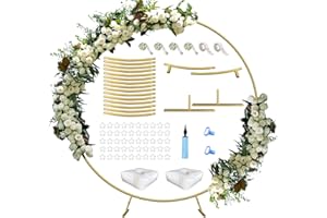 Queension Large Wedding Arch for Ceremony 7 Ft, Metal Balloon Arches Backdrop Stand with Metal Base for Party Supplies, Outdoor Garden Trellis with Water Bag for Climbing Plant, Round Frame, Gold