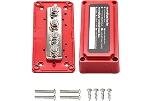 Jamgoer 300A Bus Bar 12V Waterproof Marine Bus Bar Heavy Duty Module Design Power Distribution Block with 4 X M8(5/16") Terminal Studs Battery Bus Bar for Marine Car RV Truck Solar Systems (Red)