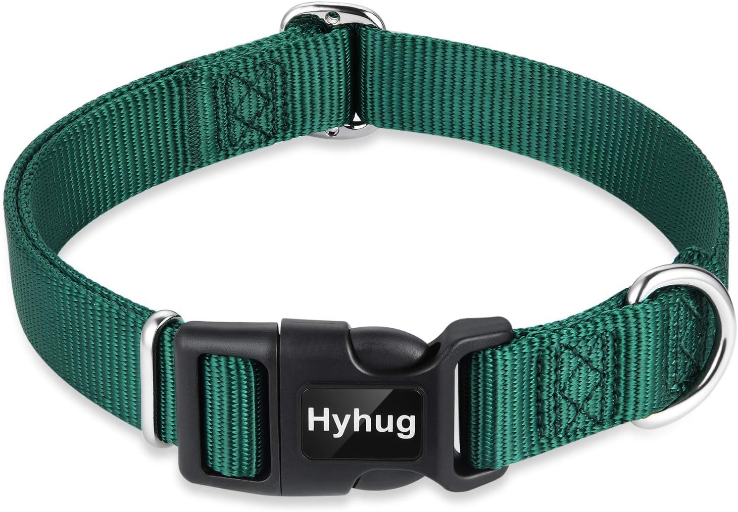 Hyhug Design Classic Basic Nylon Dog Collar, Can Install Dog Tag (Small, Dark Green) — image 1