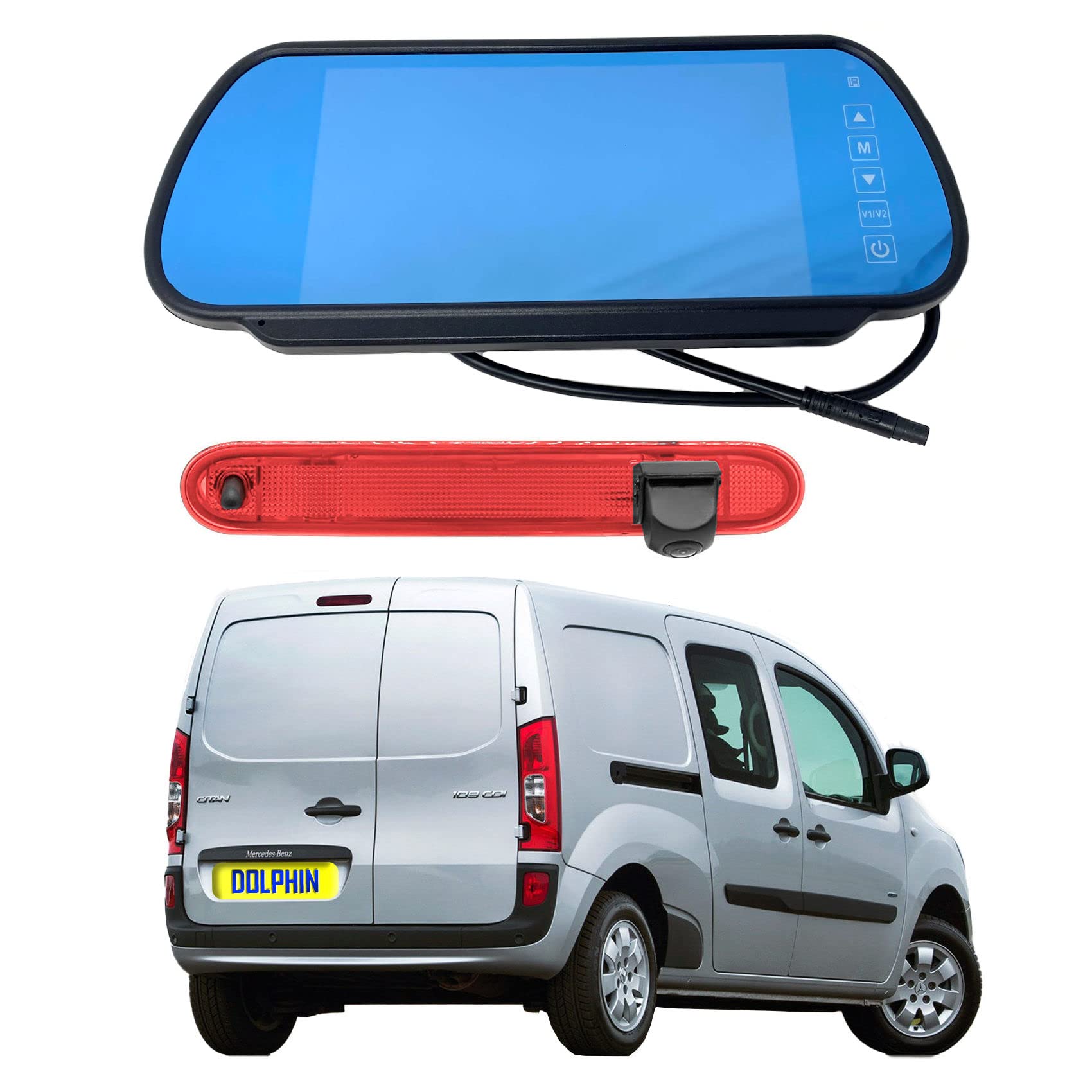 Dolphin Automotive Brake Light Rear Reversing Camera Fits Mercedes Citan 2012-2021 (Camera With 7" Mirror Monitor)