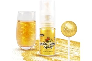 SUGGOZO Shimmer Gold Edible Glitter Spray, 5g Edible Glitter for Drinks, Cocktails, Baking, Edible Luster Dust for Cake Decorating, Chocolate, Strawberry