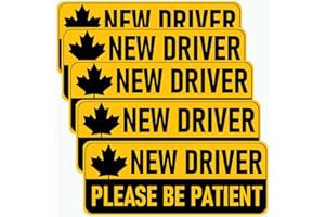 5 PCS New Driver Sticker,Please Be Patient Decal With Canada Flag Maple,Safety Canadian Reflective Sign For Car Vehicle Bumpe