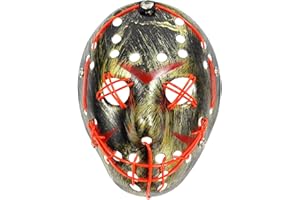 AUHOO Halloween LED Jason Mask: Light up Purge Mask Scary Mask for Cosplay Jason Costume Carnival, Party, Gift