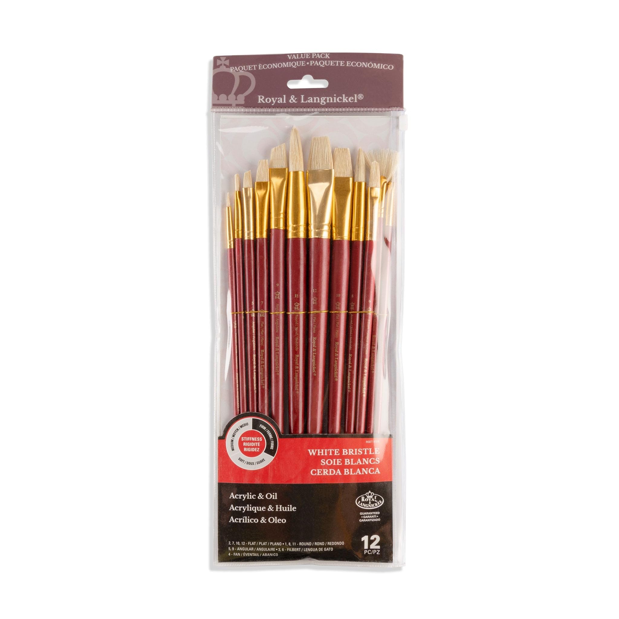 Royal and Langnickel RSET-9320 Bristle Long Handle Variety Brush Set - Firm White (Pack of 12)