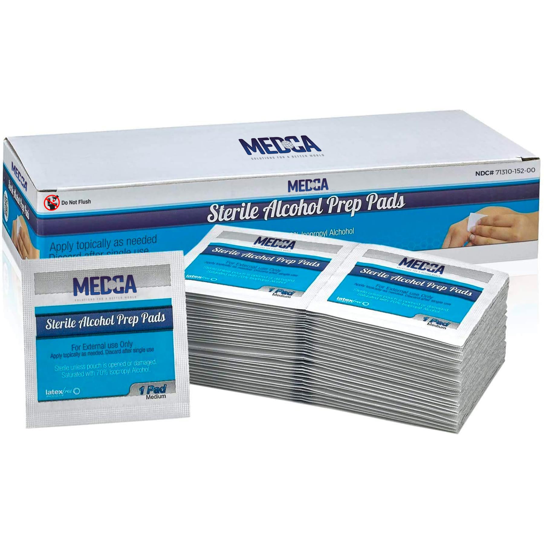MEDca Alcohol Prep Pads, Sterile, Medium, 2-Ply Pack of 500
