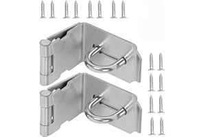2 PCS 4 Inch 90 Degree Padlock Hasp, KINJOEK Stainless Steel Security Door Clasp Hasp Lock Latch, 2mm Extra Thick Door Gate Bolt Lock with 16 Mounting Screws