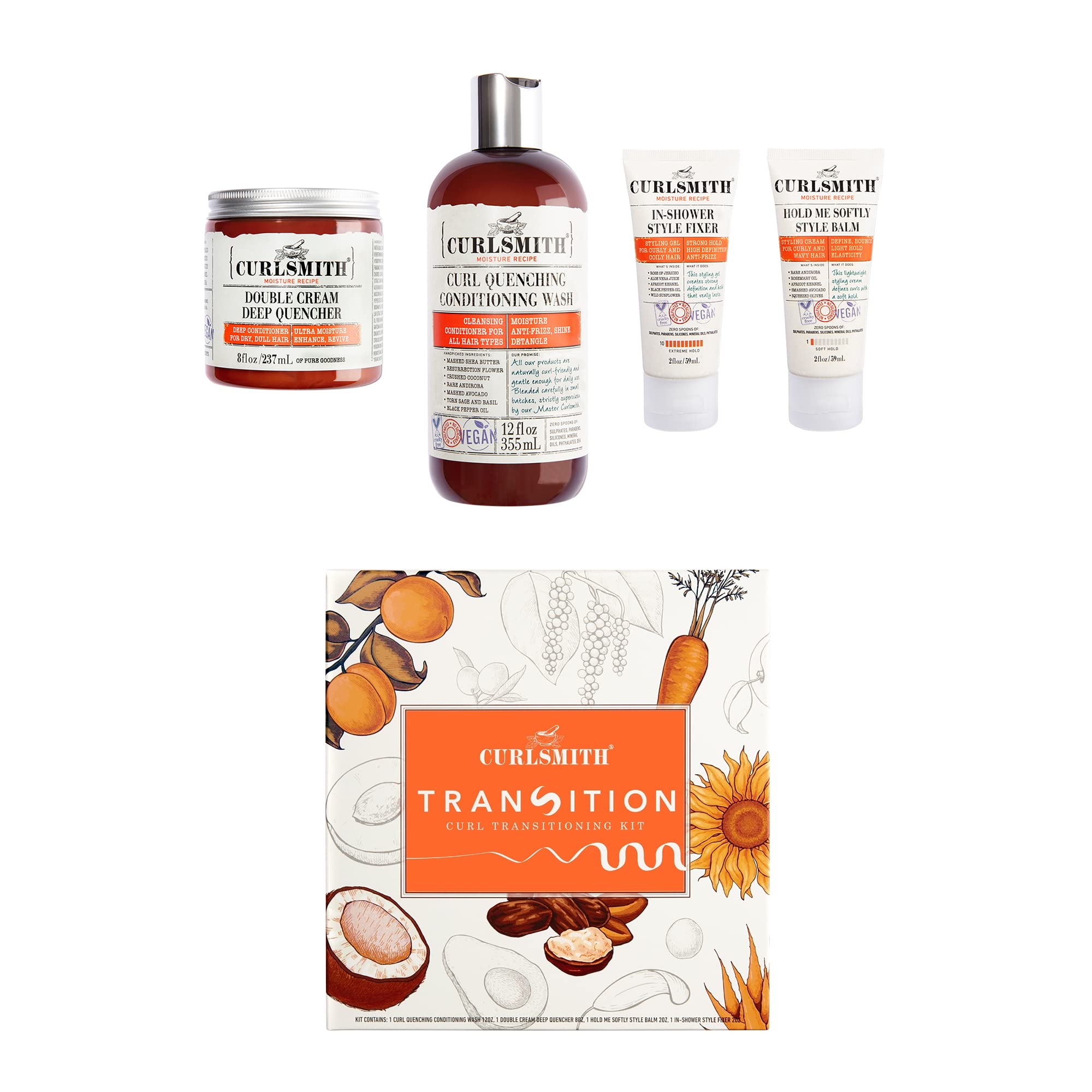 Curlsmith - Transition Kit - Vegan Haircare Kit for Dry, Wavy, Curly or Coily Hair (1 x 355ml, 1 x 237ml 2 x 59ml)