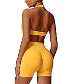 ABOCIW Workout Sets for Women 2 Piece seamless Halter Sports Bra Scrunch Butt Impact Shorts Gym Yoga Outfits