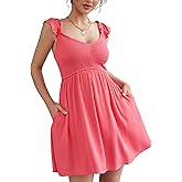 Haianguoji Women's Smocked A-Line Mini Dresses Summer Sleeveless Ruffle Strap Flowy Crinkled Sundress