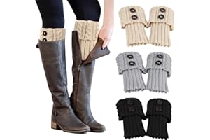PHOGARY 3 Pairs Winter Warm Boot Cuffs for Women, Crochet Knitted Warm Socks for Girls Short Leg Warmers Boot Topper Socks Le
