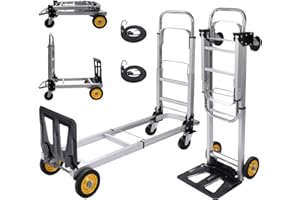 Oyoest Aluminium Folding Hand Truck Heavy Duty 440lbs Capacity 2 in 1 Convertible Hand Truck Dolly with Pneumatic Wheels and Telescoping Handles,Portable Dolly Cart with Bungee Cords for Moving