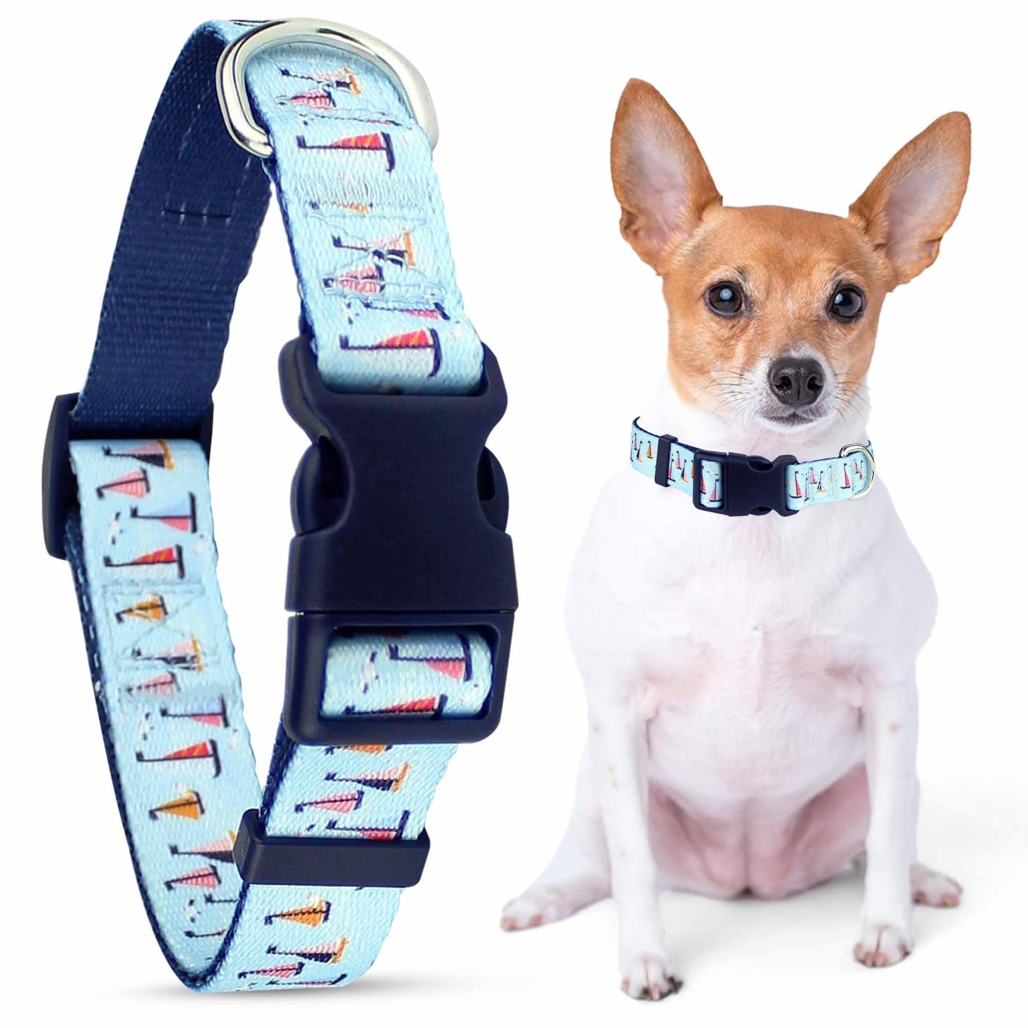 Parisian Pet Adjustable Nylon Dog Collar | Sail Boats - Cute Dog Collar | Size - XS