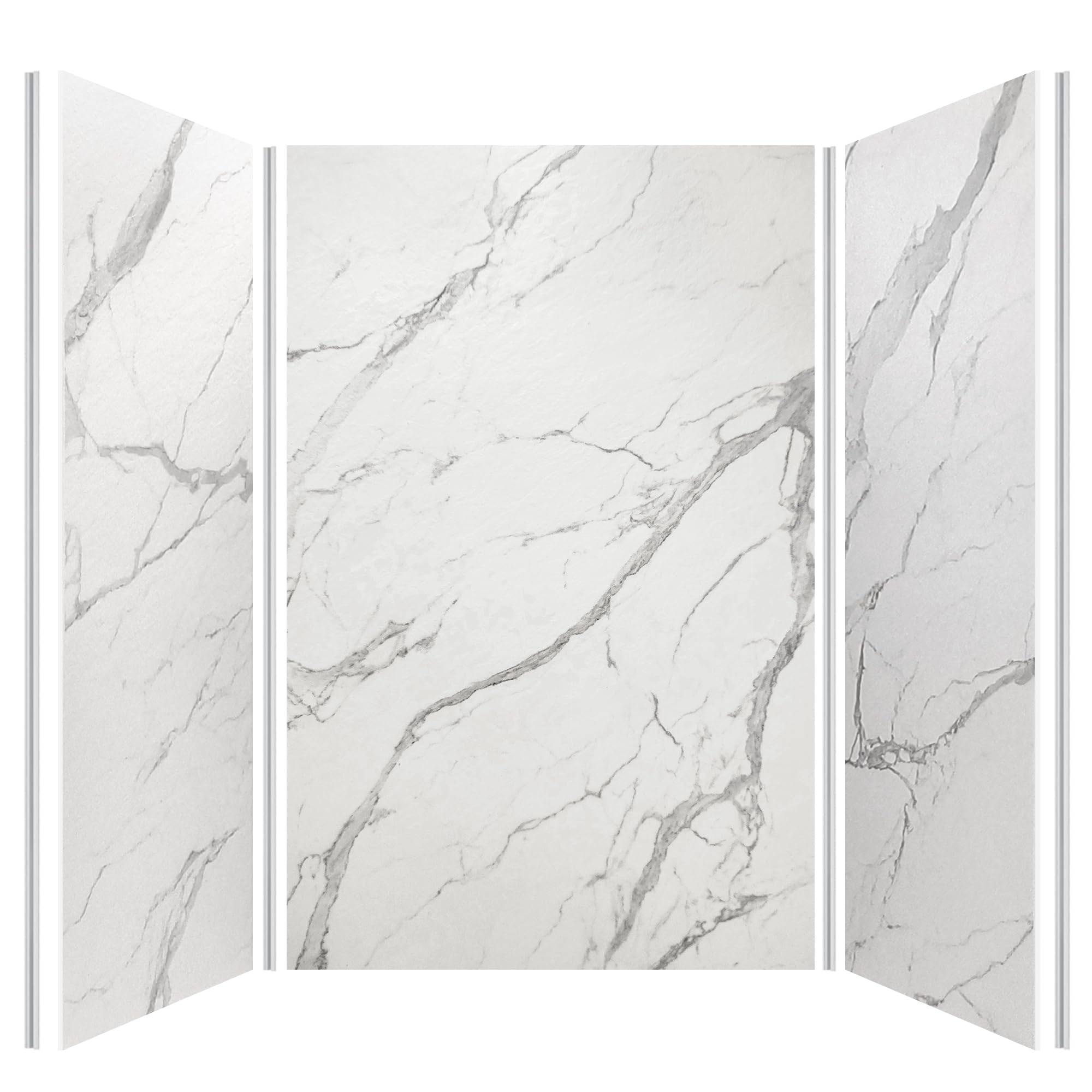 Photo 1 of ** DAMAGE MINOR** Shower Surround Wall Kit, 36D*60W*96H Inch 1/8"(3mm) Thick, Grid Surface Wall Panels for Shower Enclosure, White Marble Finish, SMC Material