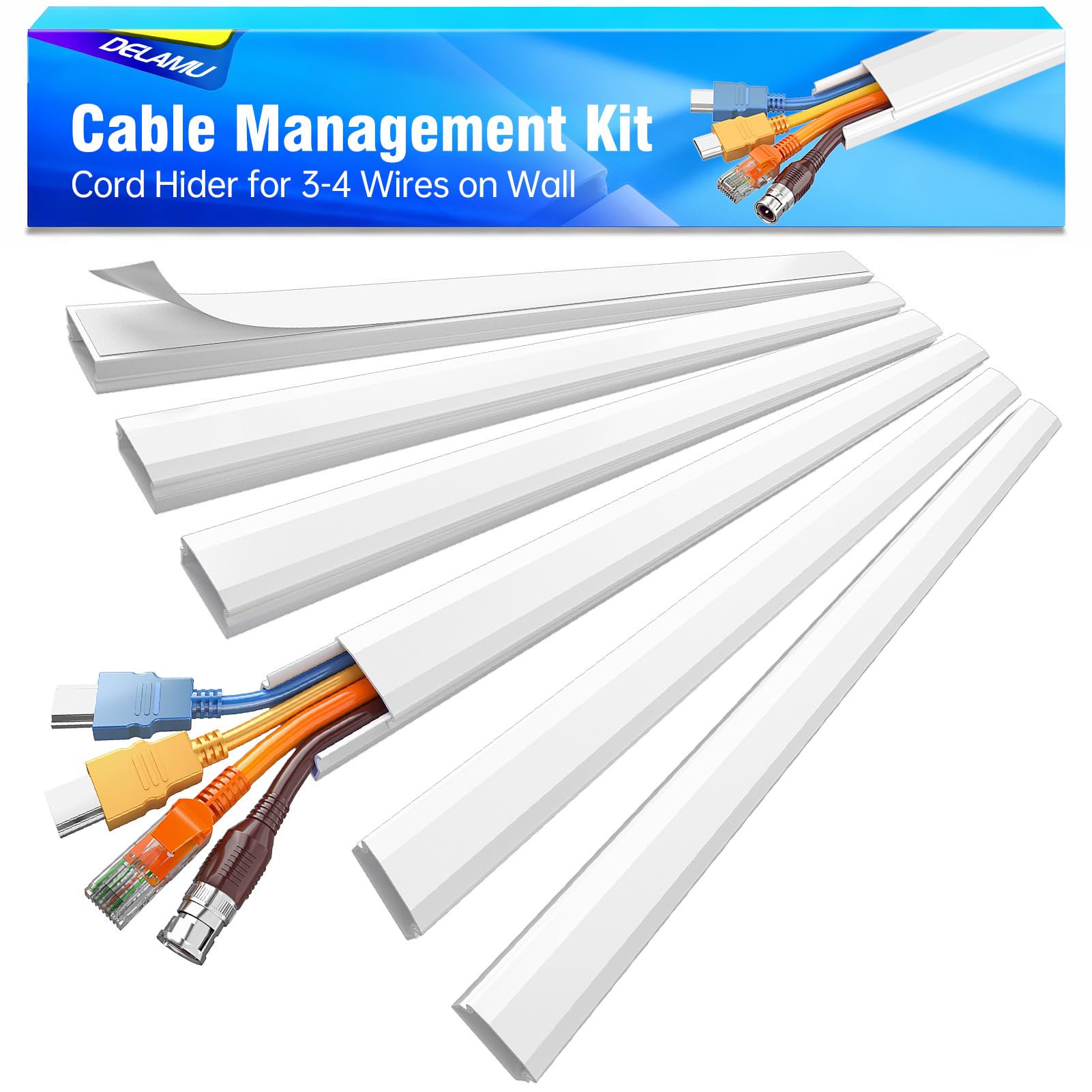 Delamu Cable Trunking, Cable Wall Cover, Paintable Cord Hider to Hide Wires for TV and Computers in Home Office, White, 2.16M, 6 x 360mm L, 30mm W x 17mm H