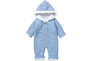 Refein Newborn Baby Knit Jumpsuit With Hood, Infant Hooded Romper Long Sleeve One Piece Onesie Winter Overall Snowsuit