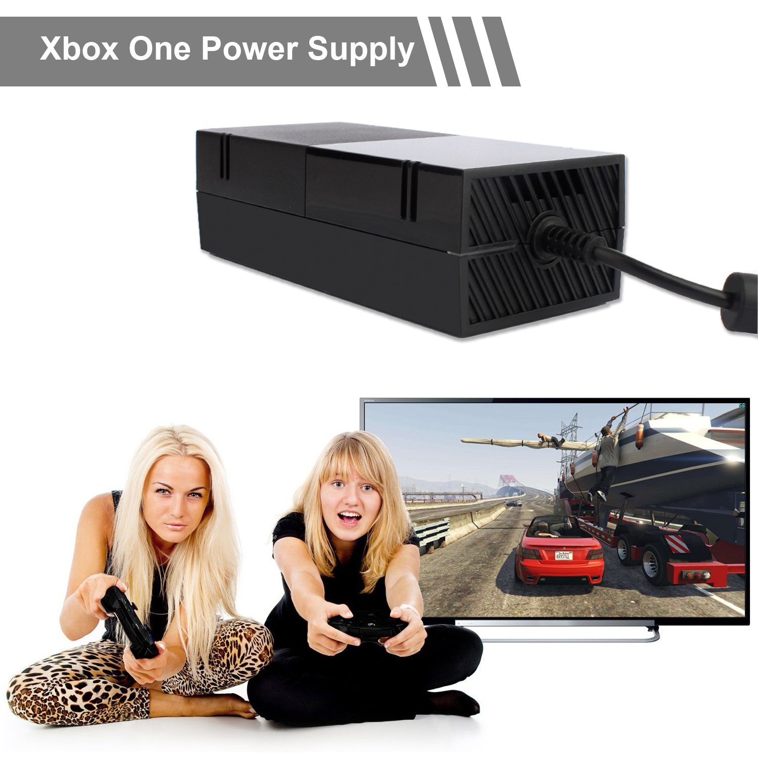 Xbox One Power Supply Brick,[NEWEST QUIETEST VERSION] AC Adapter Power Cable Charger Cord Replacement Kit for Xbox One Auto Voltage 100-240V, Black