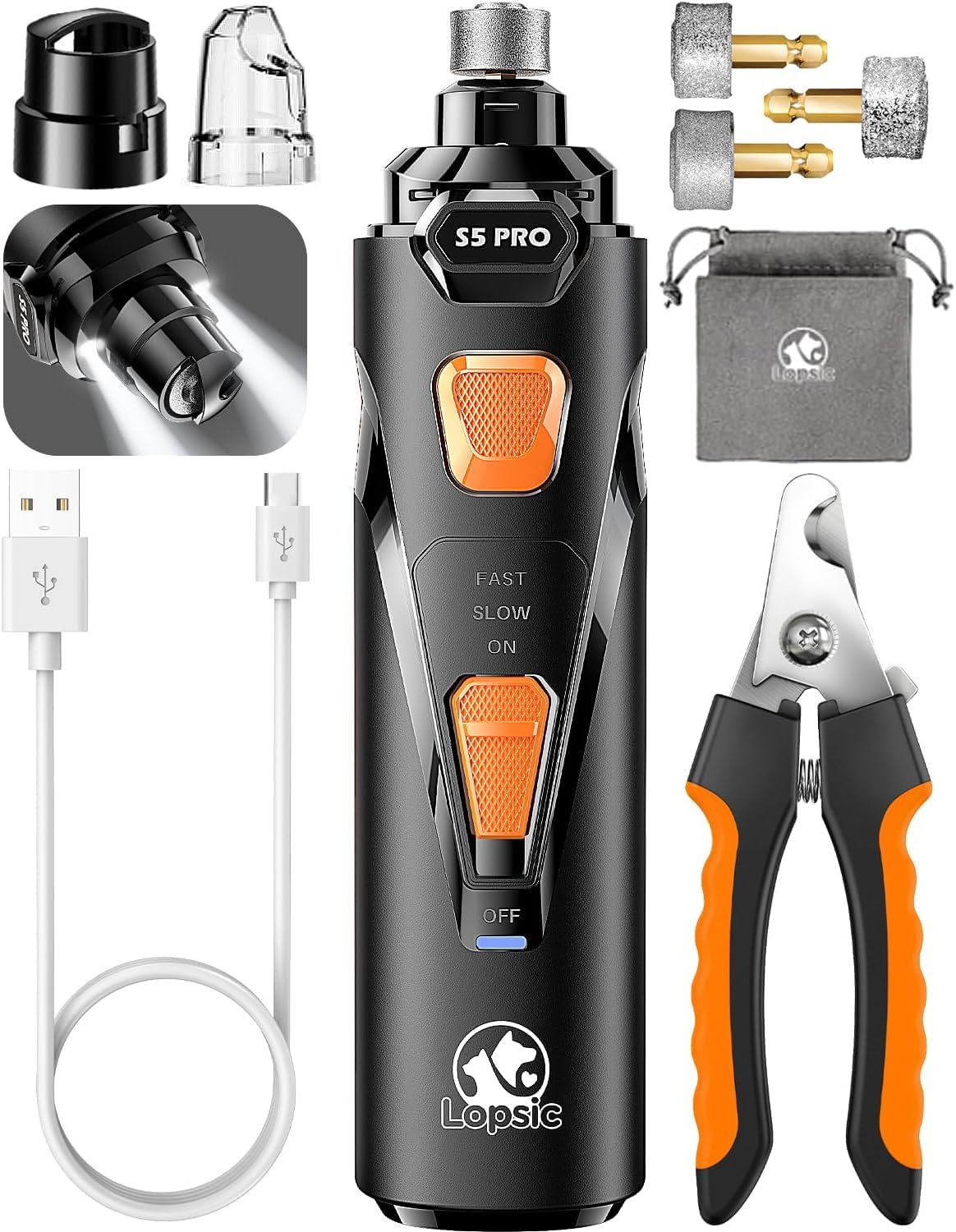 Photo 1 of Dog Nail Grinder with 2 LED Lights Powerful 2 Speeds Super Quiet Dog Nail Trimmers with 3 Grinding Wheels Rechargeable Pet Dog Nail Clippers for Large Medium Puppy Dogs Dog Nail File Cat Nail Clipper
