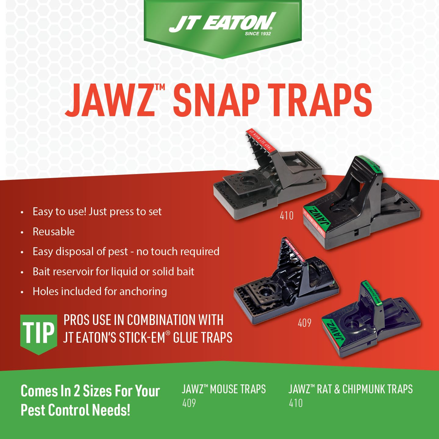 JT Eaton Jawz Reuseable Plastic Rat Trap with a High Tension Spring, Pack of 12
