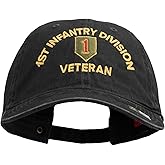 U.S. Army 1st Infantry Division Embroidered Washed Solid Pigment Dyed Cotton Twill Brass Buckle Cap