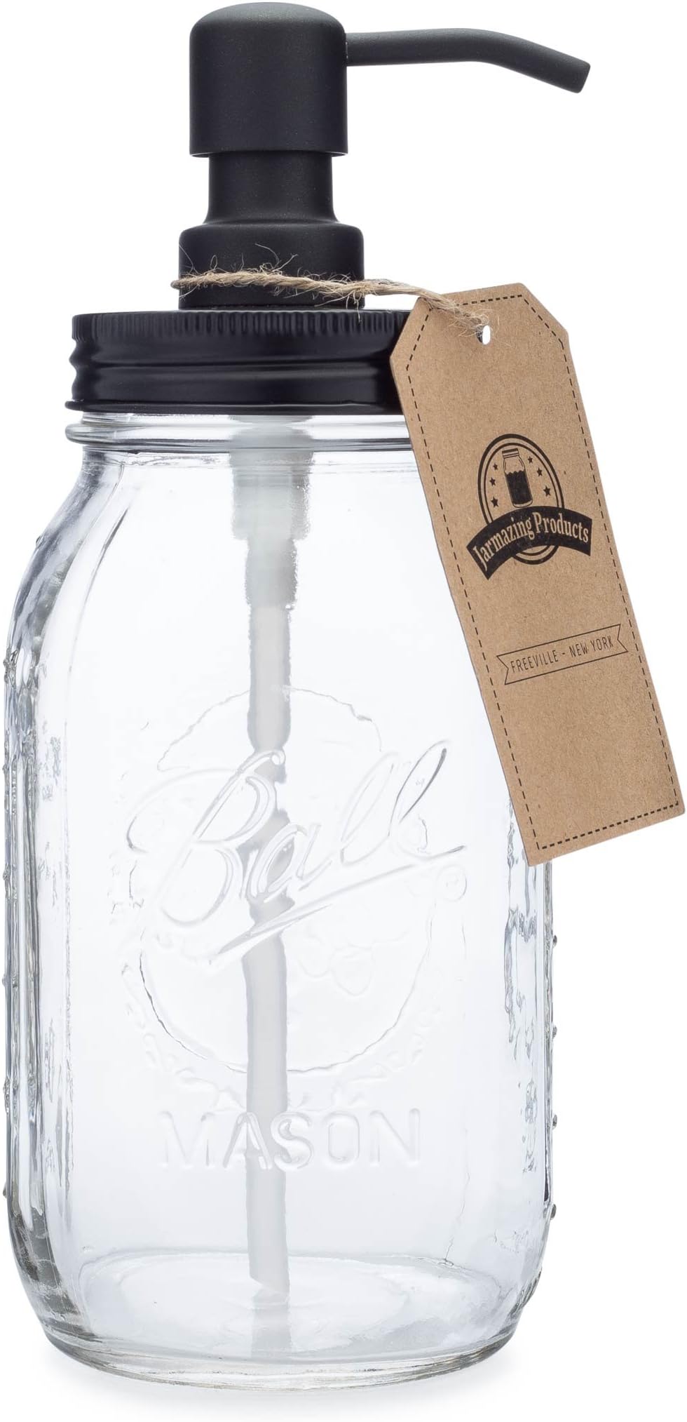 Jarmazing Products Quart Size Mason Jar Soap and Lotion Dispenser - Black Made from Rust-Proof Stainless Steel
