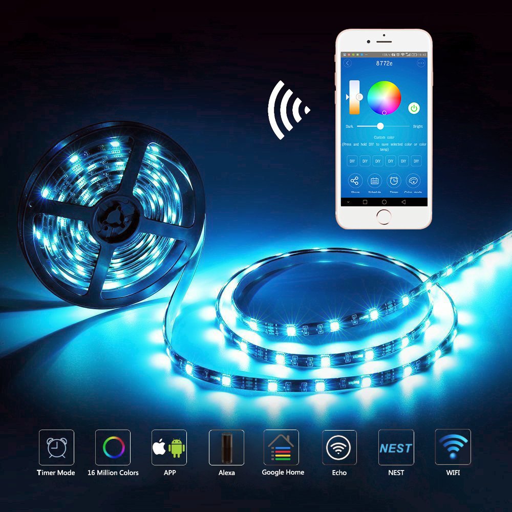 Guaiboshi Tira LED 5M Tiras de Luz Inteligente Impermeable con Wifi Controlador con Amazon Alexa Echo, Google Home, Luces LED 150Leds SMD 5050 Kit para iOS y Android Smartphones