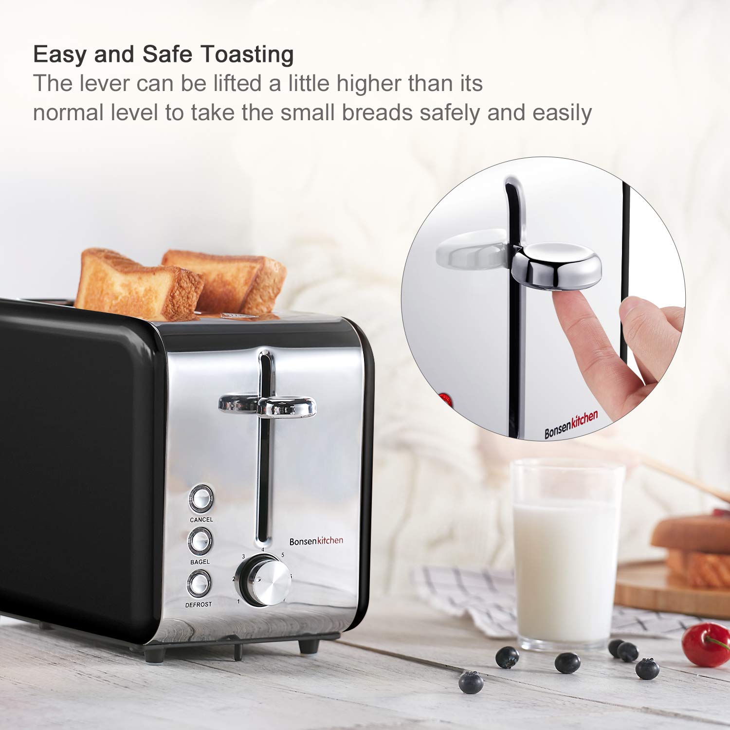 7 Browning Settings Black Defrost/Bagel/Cancel and Bread Jam Proof