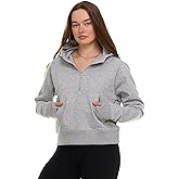 MODERN BASICS Womens Half Zip Hoodie - Fleece Cropped Sweatshirt for Women, Quarter Zip Up Pullover