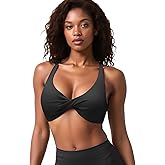 Women's Halter Neck Bralette Strappy Seamless Bra Stylish Twist Front with Criss Cross Back, Lightweight Comfortable