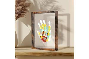 Himake Family Handprint Kit: DIY Art and Craft Keepsake Frame with Non-Toxic Paints, Perfect for New Parents, Grandparents, and Family Special Gifts, Brown