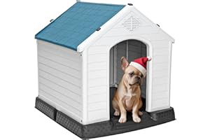 ZENY Plastic Dog House - Waterproof Dog Kennel with Air Vents and Elevated Floor All Weather Indoor Outdoor Insulated Doghouse Puppy Shelter, Easy to Assemble